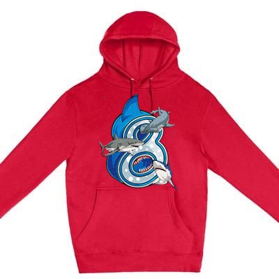 8th Birthday Shark 8 years Old Ocean Shark Bday Premium Pullover Hoodie