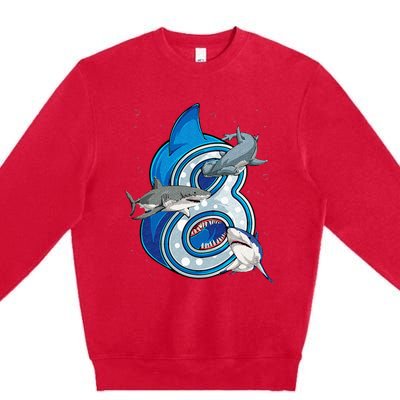 8th Birthday Shark 8 years Old Ocean Shark Bday Premium Crewneck Sweatshirt