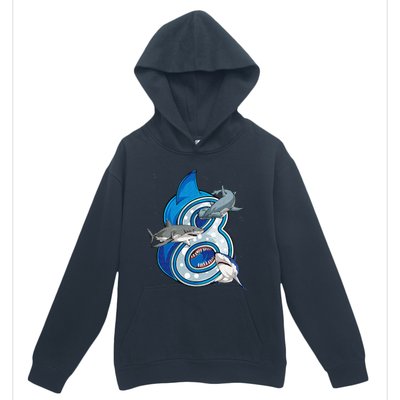 8th Birthday Shark 8 years Old Ocean Shark Bday Urban Pullover Hoodie