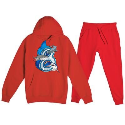 8th Birthday Shark 8 years Old Ocean Shark Bday Premium Hooded Sweatsuit Set