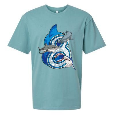 8th Birthday Shark 8 years Old Ocean Shark Bday Sueded Cloud Jersey T-Shirt