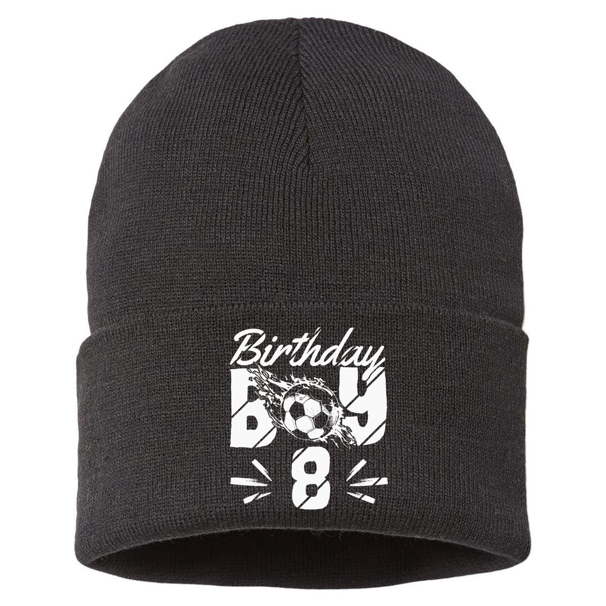8th birthday soccer fan Sustainable Knit Beanie
