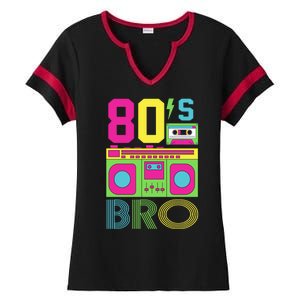 80s Bro Theme Party Retro Music Ladies Halftime Notch Neck Tee