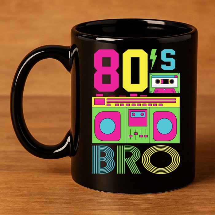 80s Bro Theme Party Retro Music 11oz C Handle Ceramic Mug