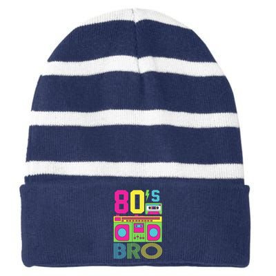 80s Bro Theme Party Retro Music Striped Beanie with Solid Band