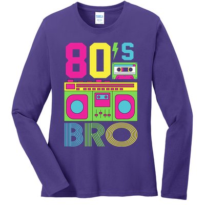80s Bro Theme Party Retro Music Ladies Long Sleeve Shirt