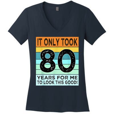 80th Birthday Turning 80 Years Old Women's V-Neck T-Shirt