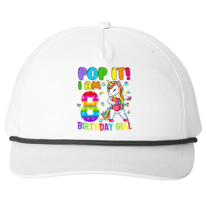 8th Birthday Unicorn Fidget Pop It Birthday 8 Year Old Cute Snapback Five-Panel Rope Hat