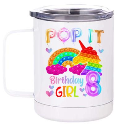 8th Birthday Unicorn Fidget Pop It Birthday 8 Year Old 12 oz Stainless Steel Tumbler Cup