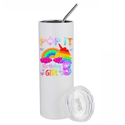 8th Birthday Unicorn Fidget Pop It Birthday 8 Year Old Stainless Steel Tumbler