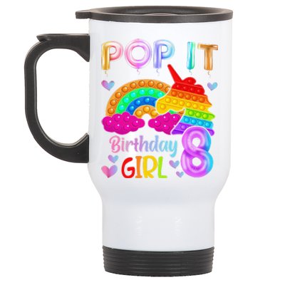 8th Birthday Unicorn Fidget Pop It Birthday 8 Year Old Stainless Steel Travel Mug