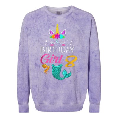 8th Birthday Unicorn Mermaid Tail 8 Years Old Tee Colorblast Crewneck Sweatshirt