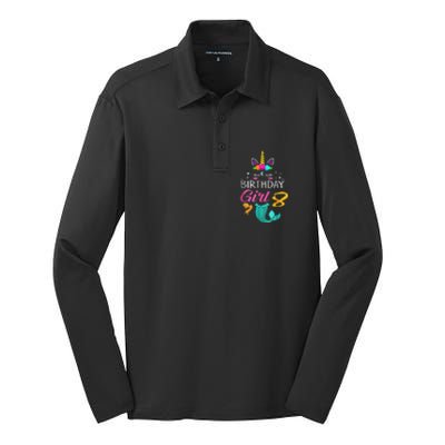 8th Birthday Unicorn Mermaid Tail 8 Years Old Tee Silk Touch Performance Long Sleeve Polo