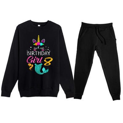 8th Birthday Unicorn Mermaid Tail 8 Years Old Tee Premium Crewneck Sweatsuit Set