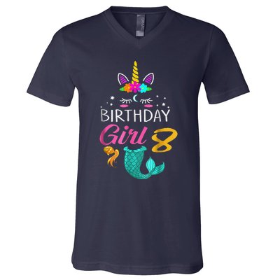 8th Birthday Unicorn Mermaid Tail 8 Years Old Tee V-Neck T-Shirt