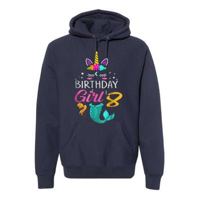 8th Birthday Unicorn Mermaid Tail 8 Years Old Tee Premium Hoodie