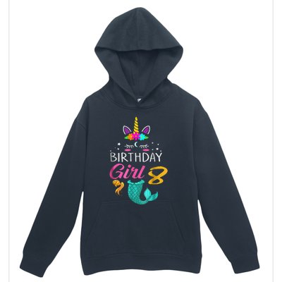 8th Birthday Unicorn Mermaid Tail 8 Years Old Tee Urban Pullover Hoodie