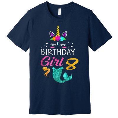 8th Birthday Unicorn Mermaid Tail 8 Years Old Tee Premium T-Shirt