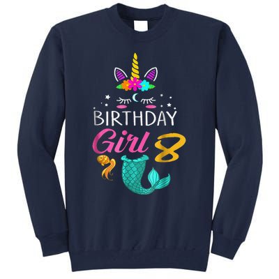 8th Birthday Unicorn Mermaid Tail 8 Years Old Tee Tall Sweatshirt