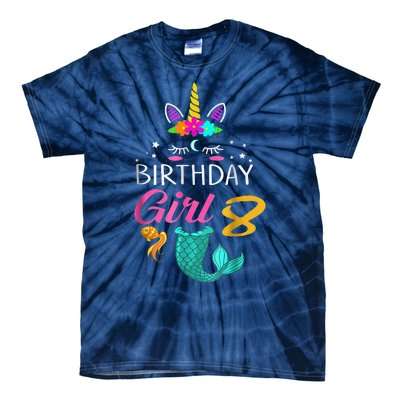 8th Birthday Unicorn Mermaid Tail 8 Years Old Tee Tie-Dye T-Shirt