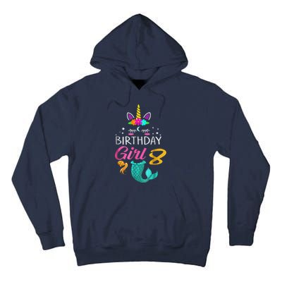 8th Birthday Unicorn Mermaid Tail 8 Years Old Tee Tall Hoodie