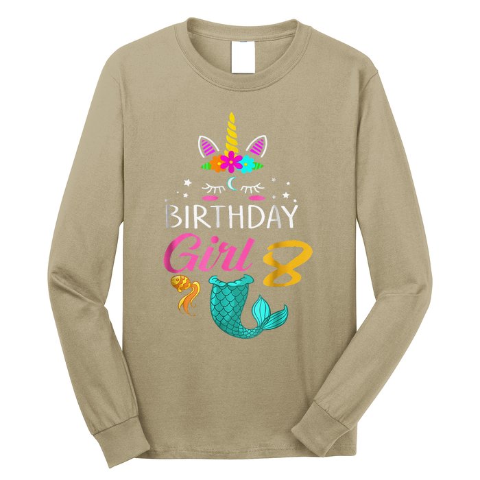 8th Birthday Unicorn Mermaid Tail 8 Years Old Tee Long Sleeve Shirt