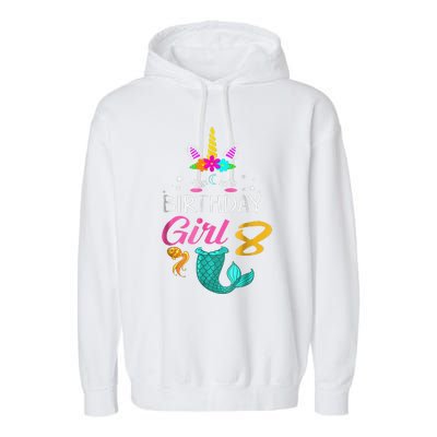 8th Birthday Unicorn Mermaid Tail 8 Years Old Tee Garment-Dyed Fleece Hoodie