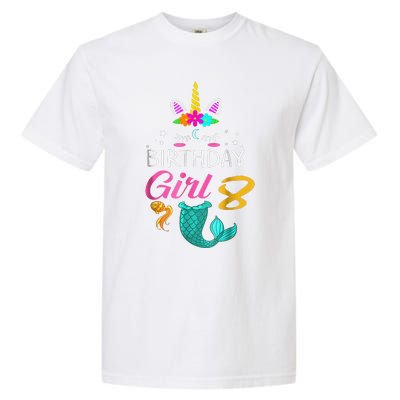 8th Birthday Unicorn Mermaid Tail 8 Years Old Tee Garment-Dyed Heavyweight T-Shirt