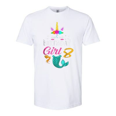 8th Birthday Unicorn Mermaid Tail 8 Years Old Tee Softstyle CVC T-Shirt