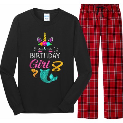 8th Birthday Unicorn Mermaid Tail 8 Years Old Long Sleeve Pajama Set