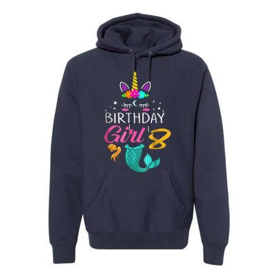 8th Birthday Unicorn Mermaid Tail 8 Years Old Premium Hoodie