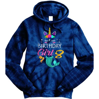 8th Birthday Unicorn Mermaid Tail 8 Years Old Tie Dye Hoodie