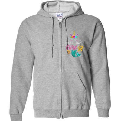 8th Birthday Unicorn Mermaid Tail 8 Years Old Full Zip Hoodie