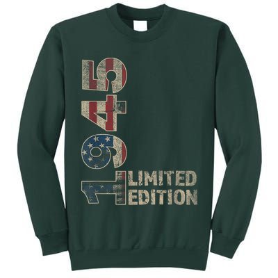 80th Birthday Vintage Born 1945 Turning 80 Year Old Tall Sweatshirt