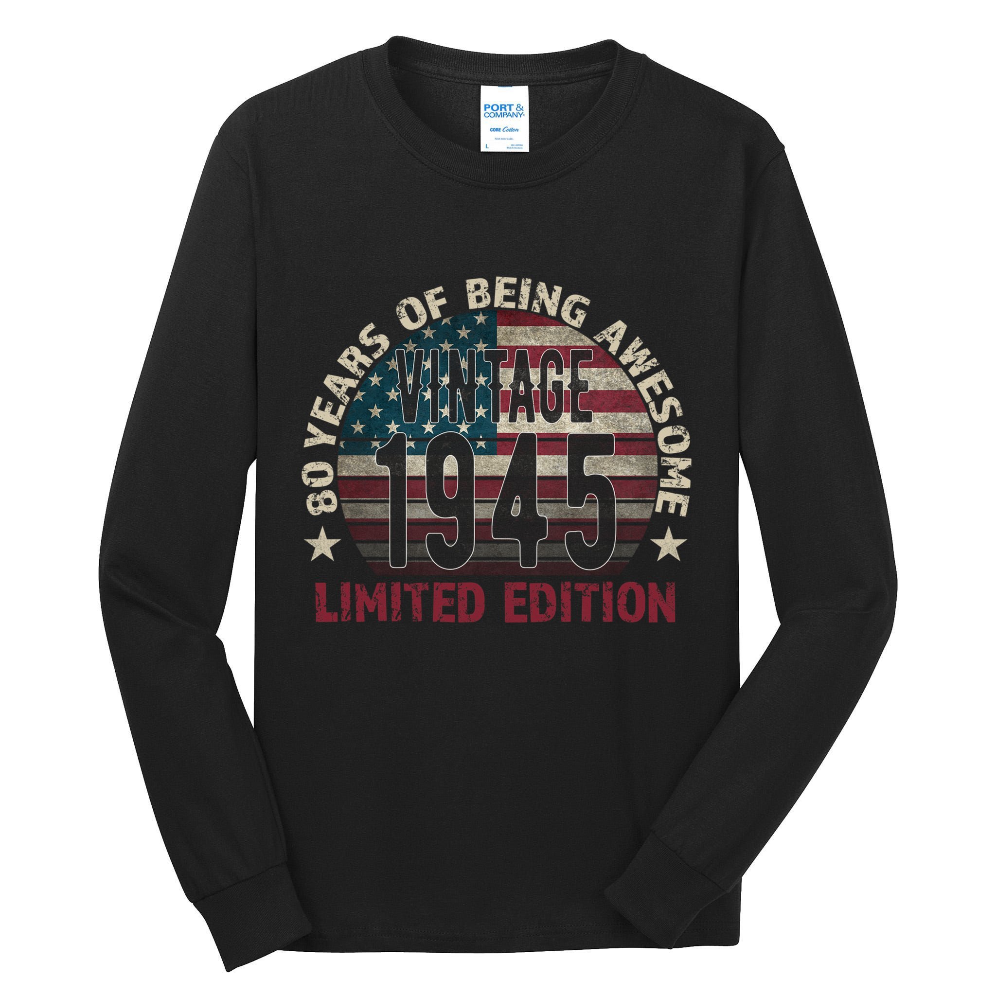 80th Birthday Vintage Born 1945 Turning 80 Year Old Tall Long Sleeve T-Shirt