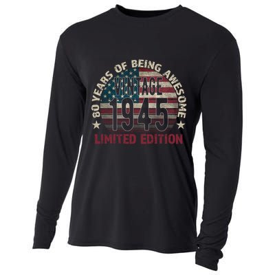 80th Birthday Vintage Born 1945 Turning 80 Year Old Cooling Performance Long Sleeve Crew
