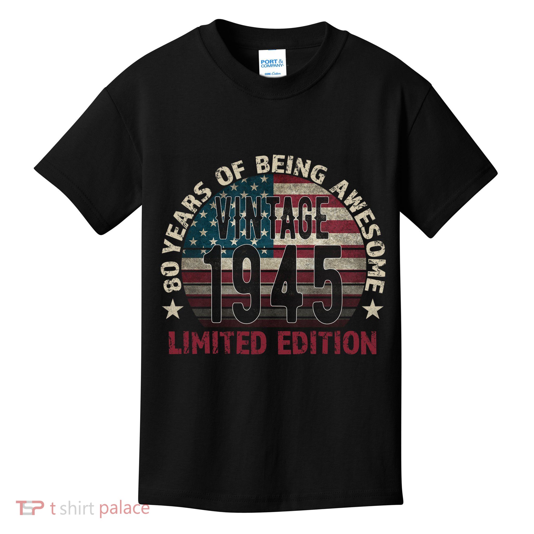 80th Birthday Vintage Born 1945 Turning 80 Year Old Kids T-Shirt