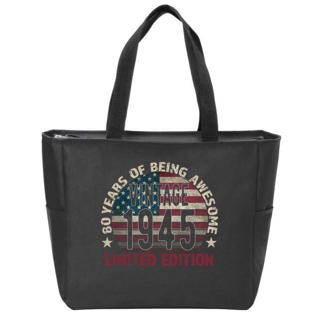 80th Birthday Vintage Born 1945 Turning 80 Year Old Zip Tote Bag