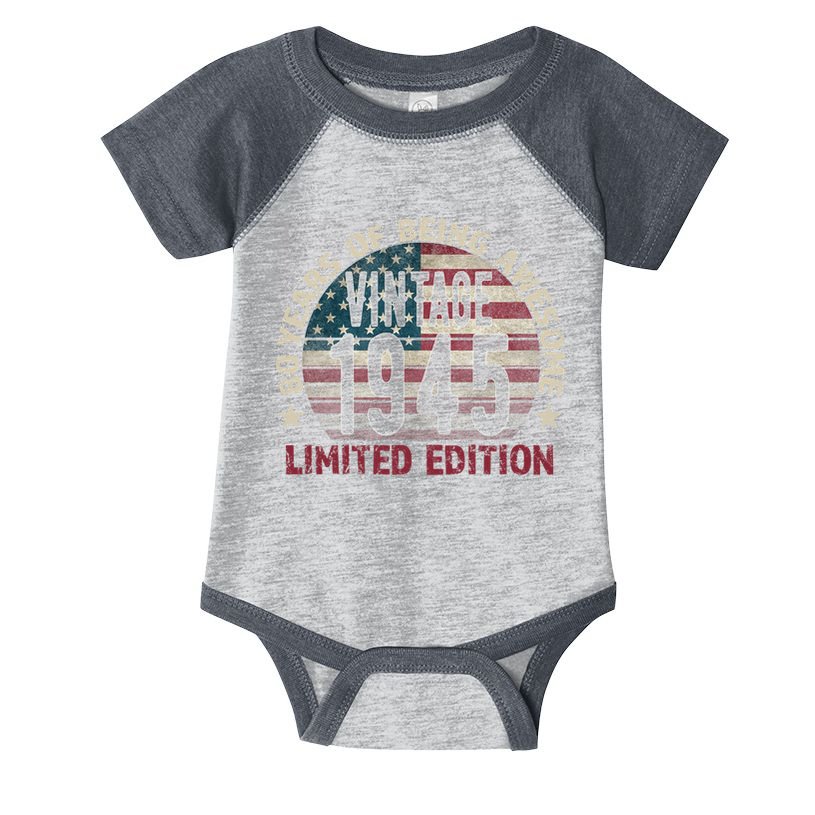 80th Birthday Vintage Born 1945 Turning 80 Year Old Infant Baby Jersey Bodysuit
