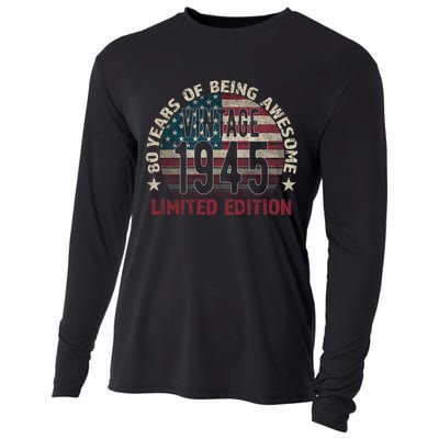80th Birthday Vintage Born 1945 Turning 80 Year Old Cooling Performance Long Sleeve Crew