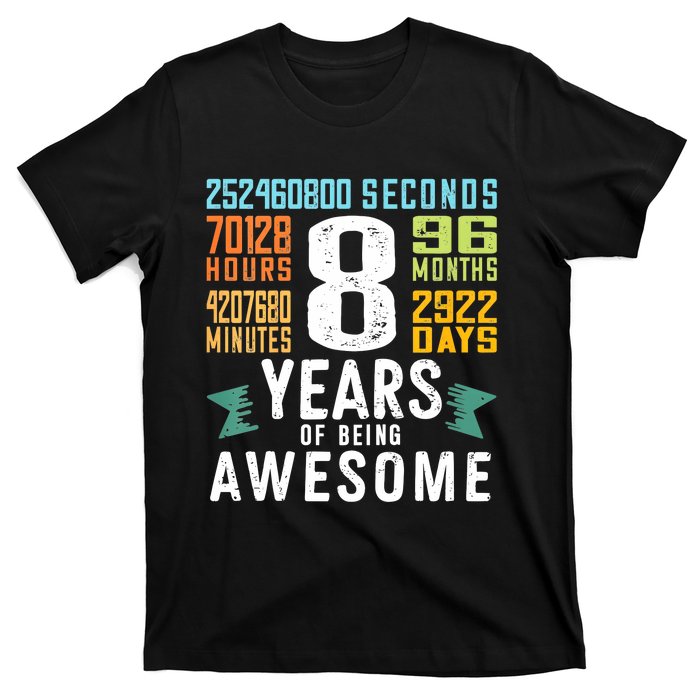 8th Birthday Vintage 96 Months 8 Year Old Birthday T-Shirt