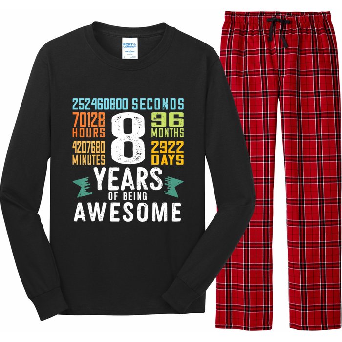 8th Birthday Vintage 96 Months 8 Year Old Birthday Long Sleeve Pajama Set