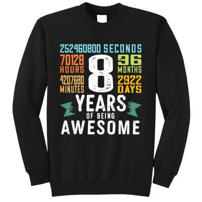 8th Birthday Vintage 96 Months 8 Year Old Birthday Tall Sweatshirt