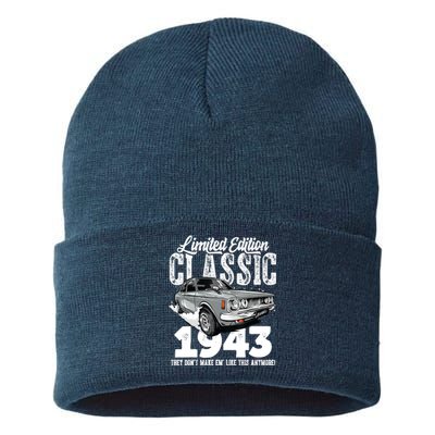 80th birthday Vintage Classic Car 1943 B-day 80 year old Sustainable Knit Beanie