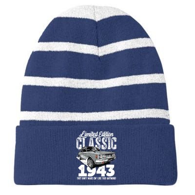 80th birthday Vintage Classic Car 1943 B-day 80 year old Striped Beanie with Solid Band