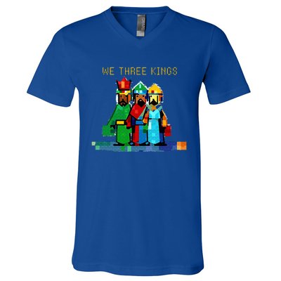 8 Bit We Three Kings Christmas  V-Neck T-Shirt