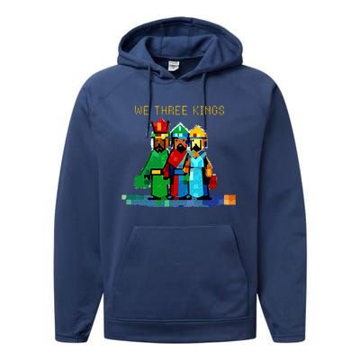 8 Bit We Three Kings Christmas  Performance Fleece Hoodie