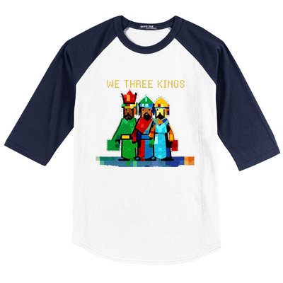 8 Bit We Three Kings Christmas  Baseball Sleeve Shirt