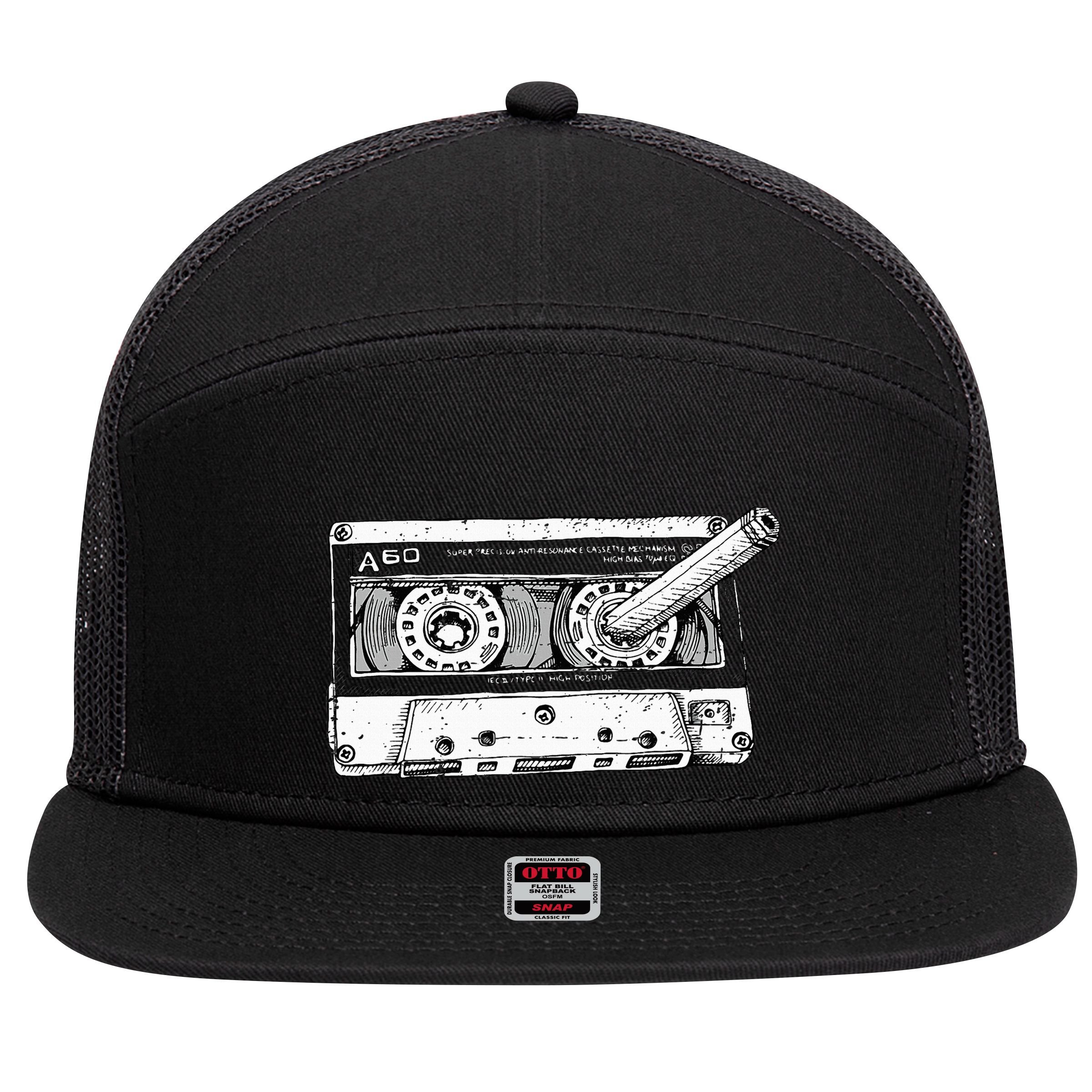 80s Cassette Music Tape Pencil 1980s Vintage Throwback Retro 7 Panel Mesh Trucker Snapback Hat