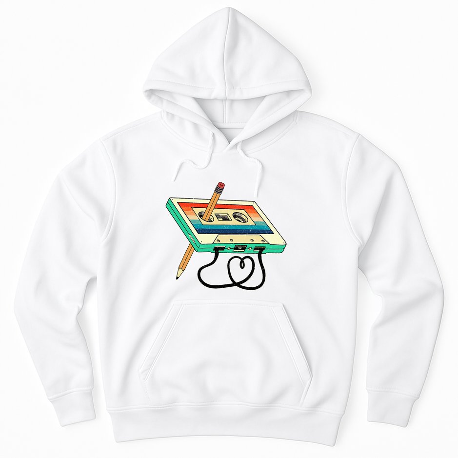 80s Cassette Tape Pencil 1980s Retro Vintage Throwback Music Hoodie